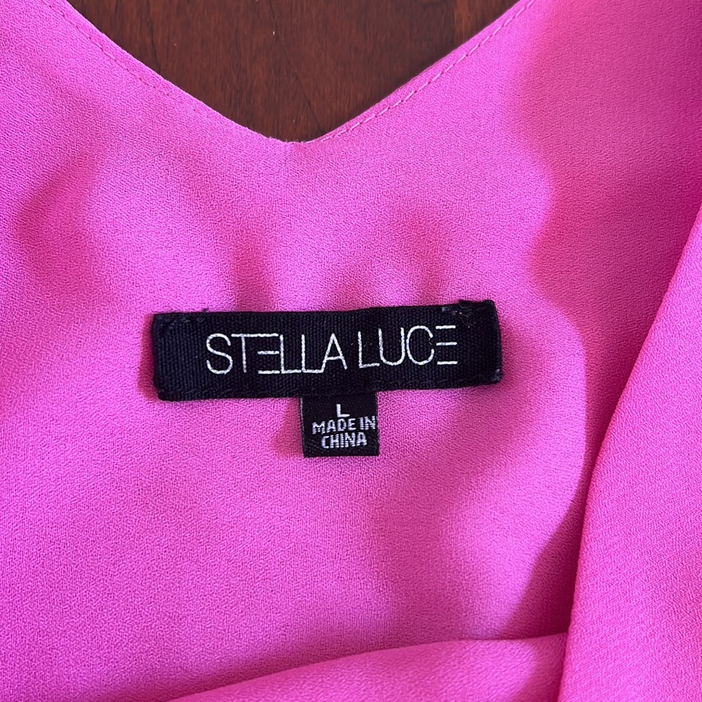 Stella Luce Barbiecore Pink Semi Sheer V Neck Spaghetti Strap Top Size Large - Picture 5 of 7